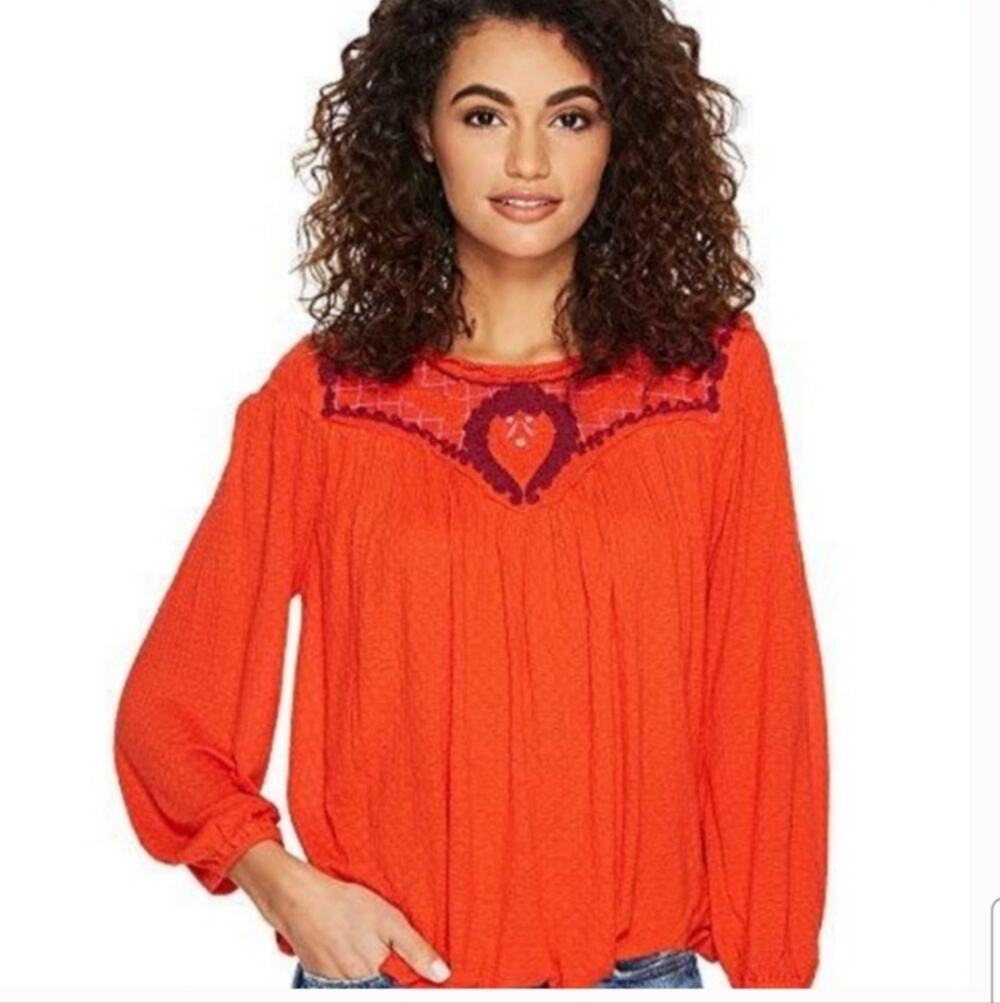 Free People Red Begonia Embroidered Top - Picture 1 of 9